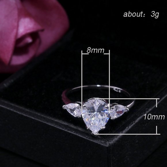 Water Drop High End Custom Silver Wedding/Engagement Ring for Women, VIP425 - Picture 8 of 10